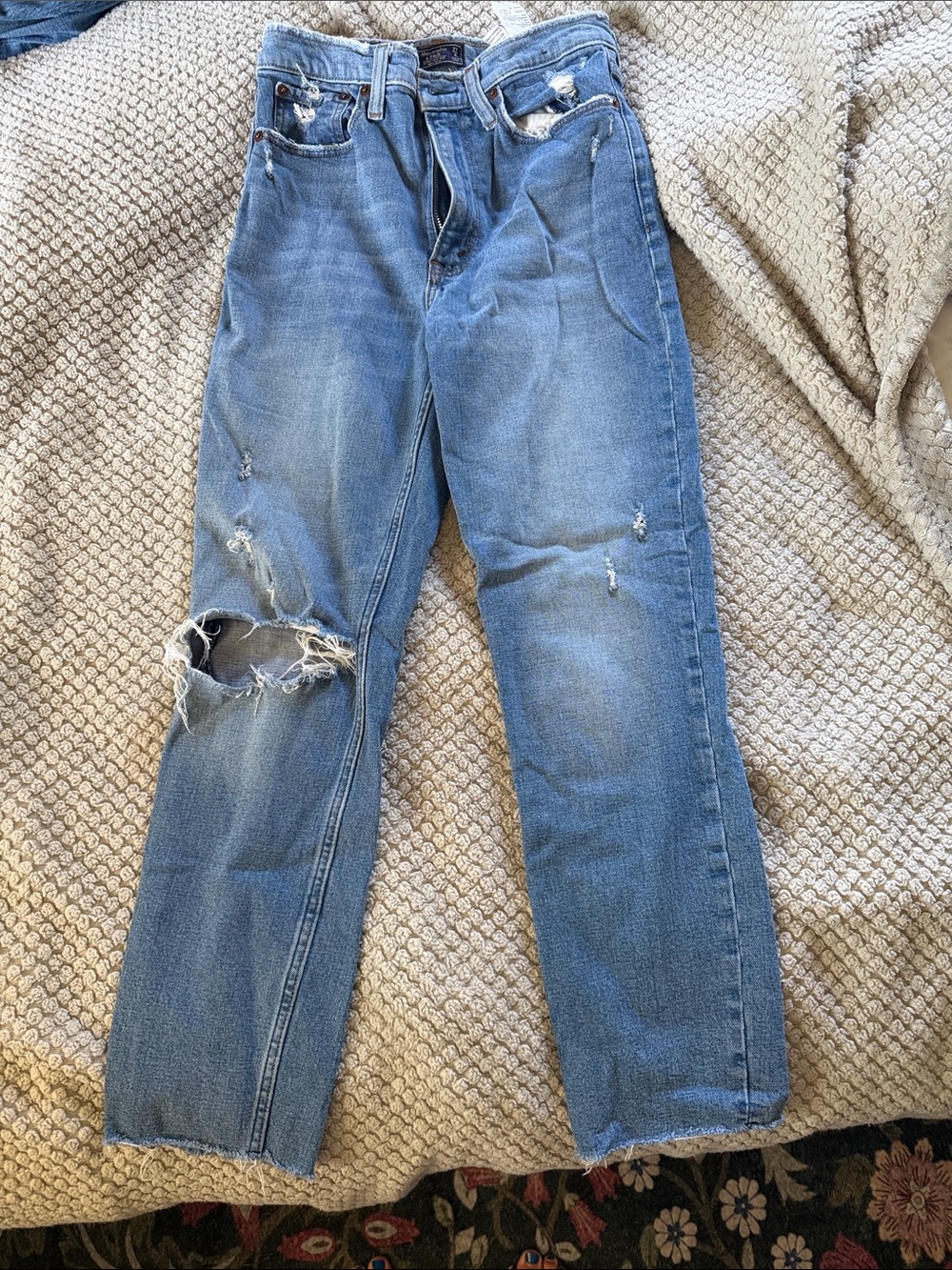 Abercrombie & Fitch Distressed Light Blue Straight Jeans